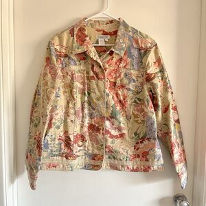 Vtg 90s Streetwear Womens XL Lace Flower All Over Print Canvas Trucker Jacket